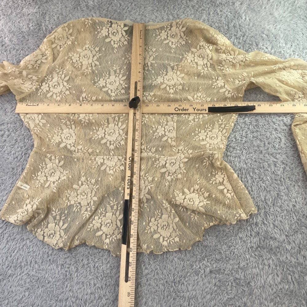 New York & Co Vintage Babydoll Lace Cardigan Womens L Beige Coquette Sheer Y2K - Picture 5 of 5